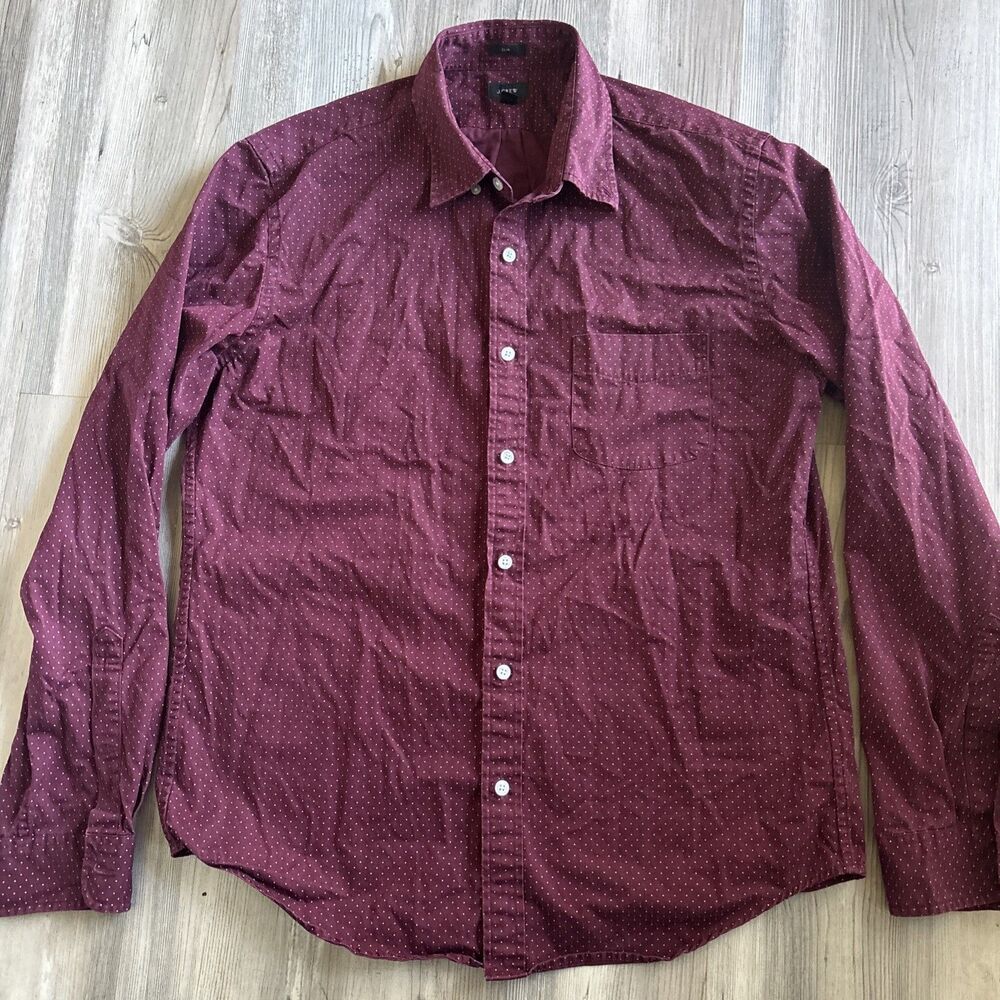 J. Crew Secret Wash Stretch Polka Dot 100% Cotton Button Down Shirt Men's Large